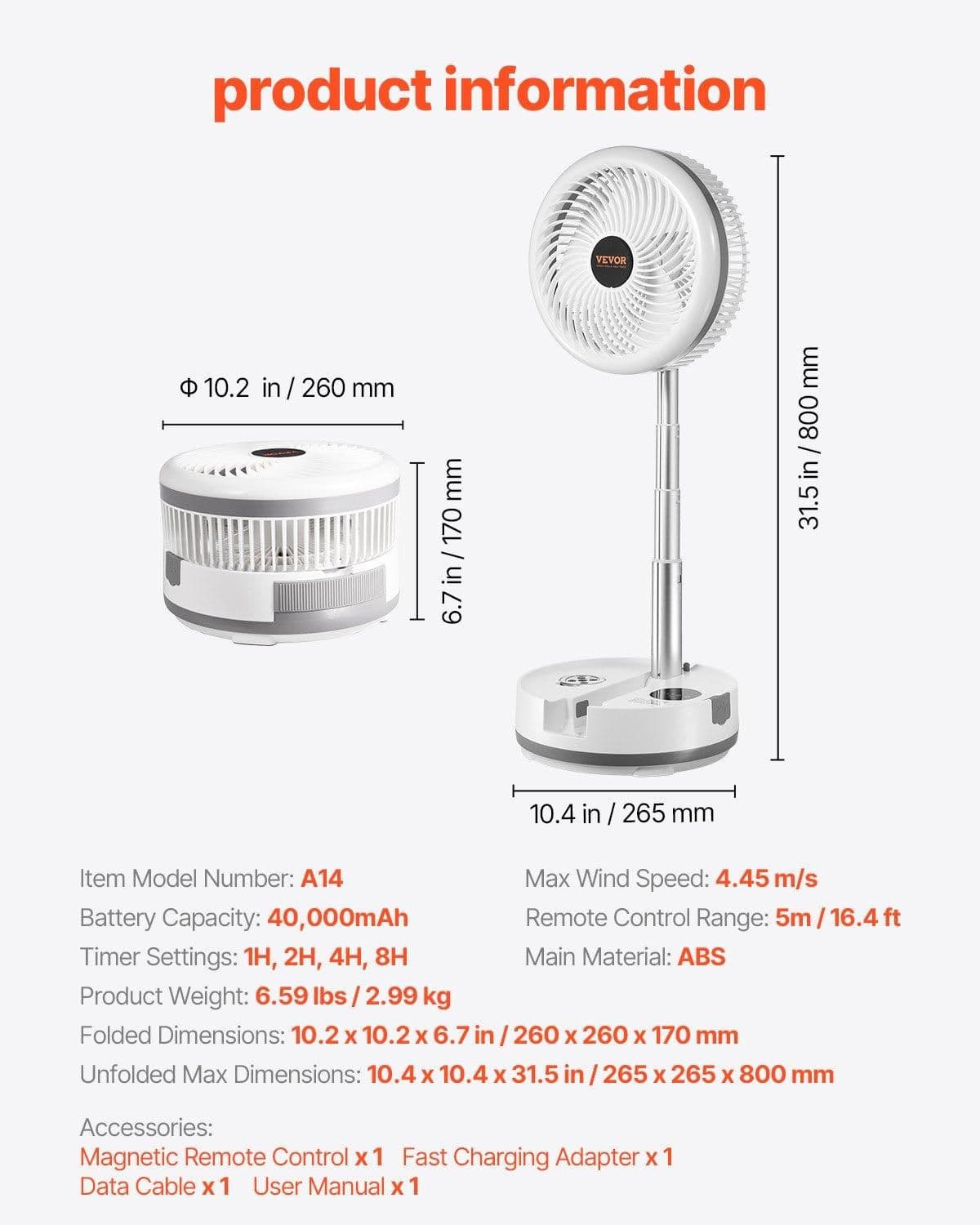 image-VEVOR 10 inch Portable Foldable Rechargeable Oscillating Fan, 3-in-1 Battery Operated with Remote Control, Quiet Desk/Table Pedestal Fan, 9 Speeds,90-degree Auto Left/Right Rotation,for Home,Office