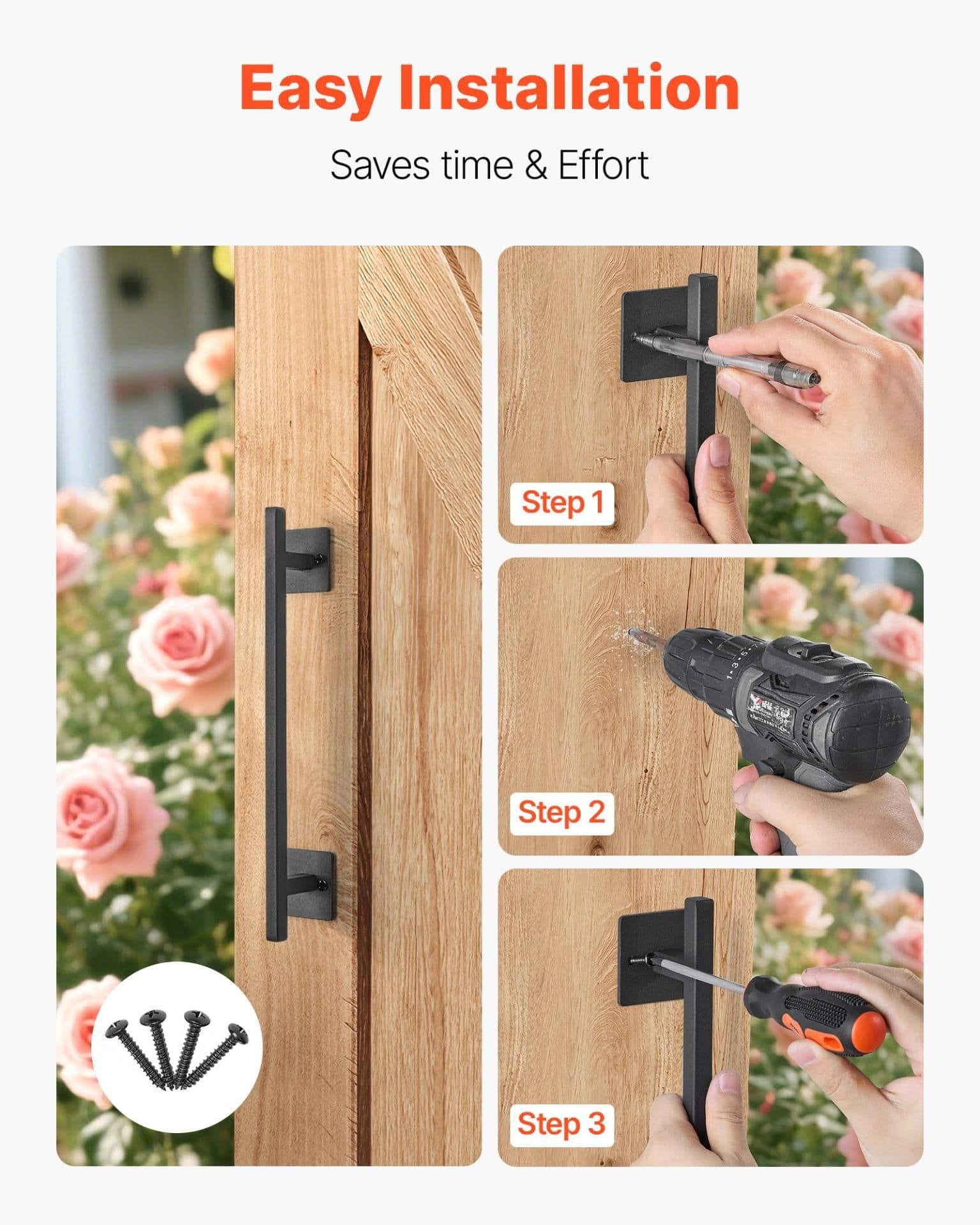 image-VEVOR Barn Door Handle, 12.6 in Rustic Fence Gate Handle, Rust-Resistant Coating, Heavy Duty Carbon Steel Outdoor Gate Handles, Easy to Install, Metal Sliding Door Pulls for Garage Shed Closet Pantry