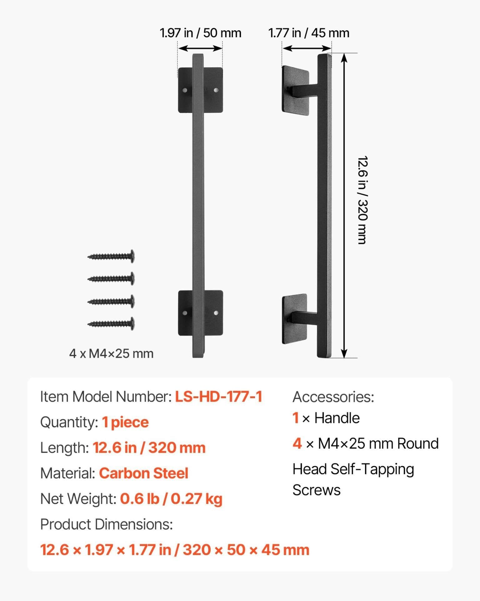 image-VEVOR Barn Door Handle, 12.6 in Rustic Fence Gate Handle, Rust-Resistant Coating, Heavy Duty Carbon Steel Outdoor Gate Handles, Easy to Install, Metal Sliding Door Pulls for Garage Shed Closet Pantry
