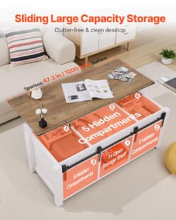 image-VEVOR 47.2 in Farmhouse Lift Top Coffee Table, Rustic Center Table with Barn Door and Hidden Storage Compartment, Modern Rectangle Lifting Tabletop for Living Room, Office, Home, Easy Assembly, White