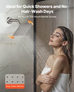 image-VEVOR Shower Faucet Set, 10 Inch Ceiling Mount Rainfall Shower System with 6 Inch Wall Mount Head and 2 in 1 Handheld Spray, Rotatable 3-Function Dual Rain Head Brass Valve & Trim Kit, Brushed Nickel