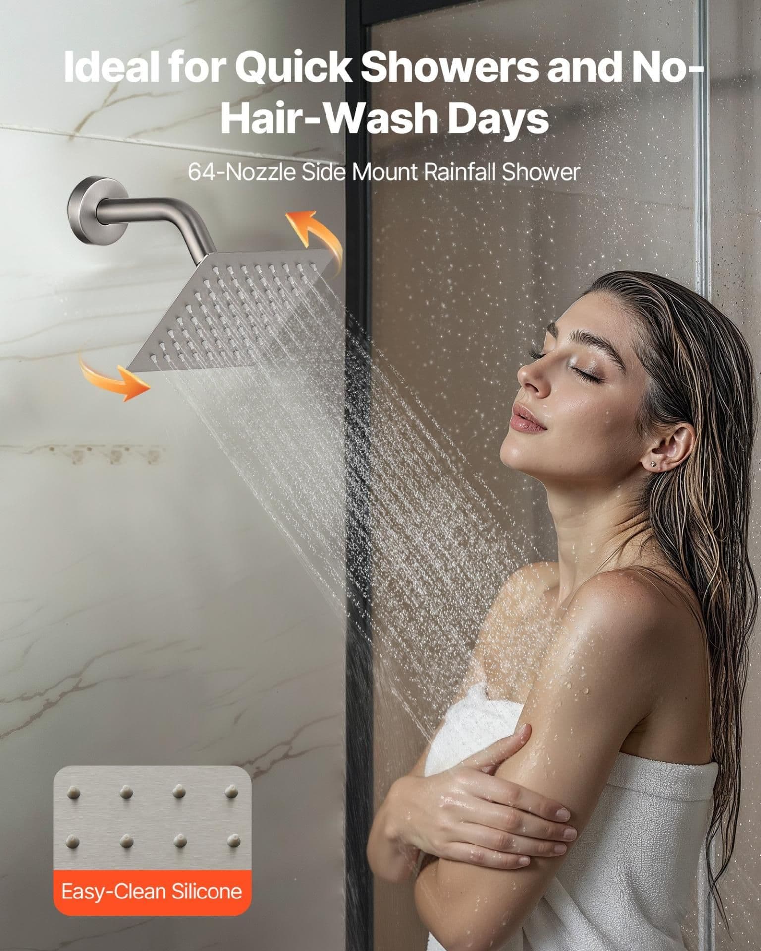 image-VEVOR Shower Faucet Set, 10 Inch Ceiling Mount Rainfall Shower System with 6 Inch Wall Mount Head and 2 in 1 Handheld Spray, Rotatable 3-Function Dual Rain Head Brass Valve & Trim Kit, Brushed Nickel