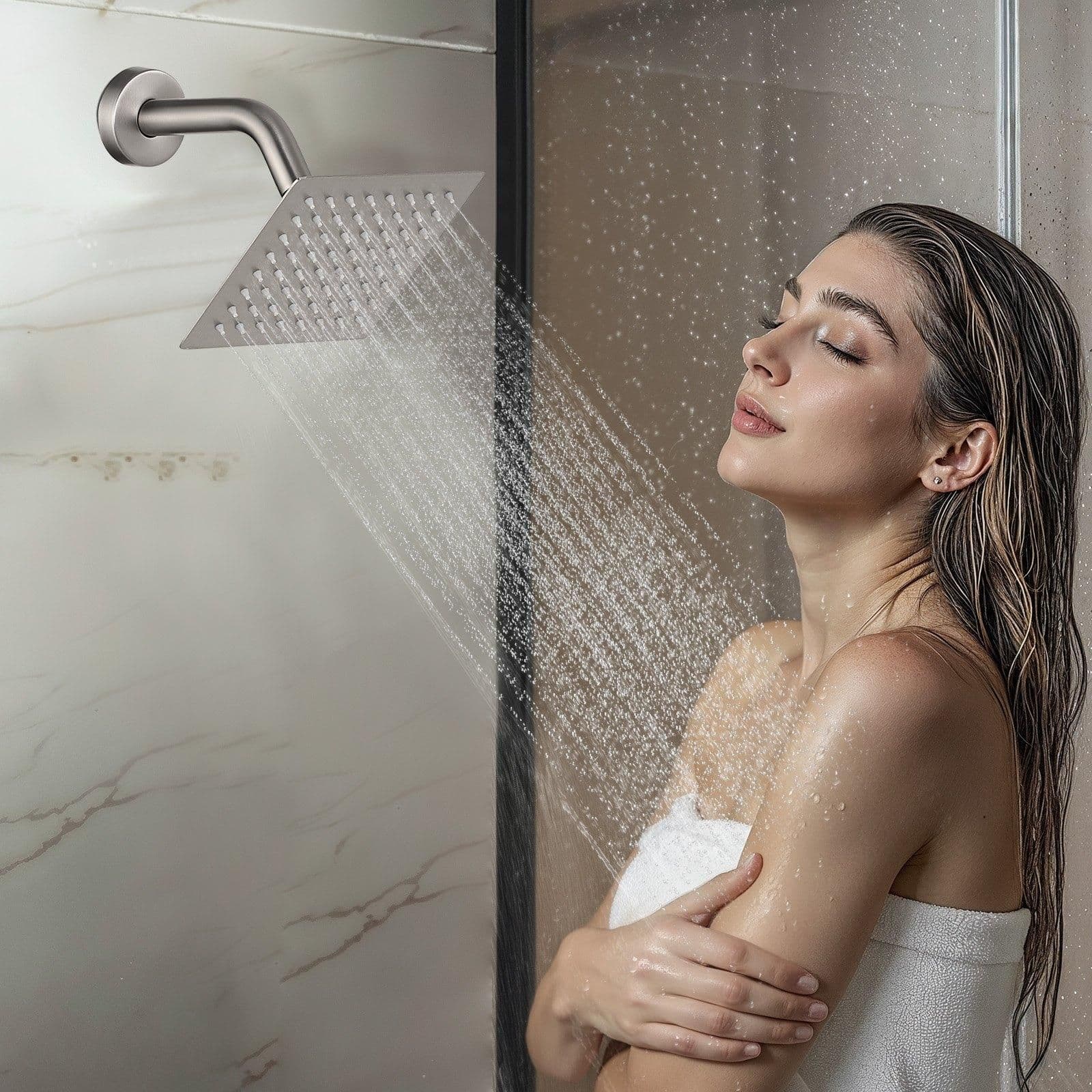 image-VEVOR Shower Faucet Set, 10 Inch Ceiling Mount Rainfall Shower System with 6 Inch Wall Mount Head and 2 in 1 Handheld Spray, Rotatable 3-Function Dual Rain Head Brass Valve & Trim Kit, Brushed Nickel