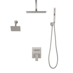image-VEVOR Shower Faucet Set, 10 Inch Ceiling Mount Rainfall Shower System with 6 Inch Wall Mount Head and 2 in 1 Handheld Spray, Rotatable 3-Function Dual Rain Head Brass Valve & Trim Kit, Brushed Nickel