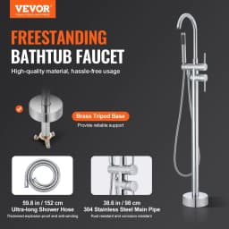 image-VEVOR Freestanding Bathtub Faucet, Floor Mount, Freestanding Tub Filler, Shower Mixer Taps, Two Water Modes, 360° Swivel Spout, for Bathing & Showering Pet Bathing Cleaning Drains Toilet Flushing