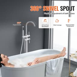 image-VEVOR Freestanding Bathtub Faucet, Floor Mount, Freestanding Tub Filler, Shower Mixer Taps, Two Water Modes, 360° Swivel Spout, for Bathing & Showering Pet Bathing Cleaning Drains Toilet Flushing