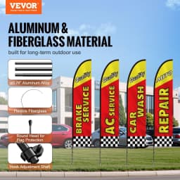 image-VEVOR Auto Repair Advertising Feather Flag with Pole Kit, Advertising Flags for Business Outside, Includes 4 Banner Flags, 4 Poles, 4 Ground Stakes, Swooper Flags for Businesses 16.3 FT