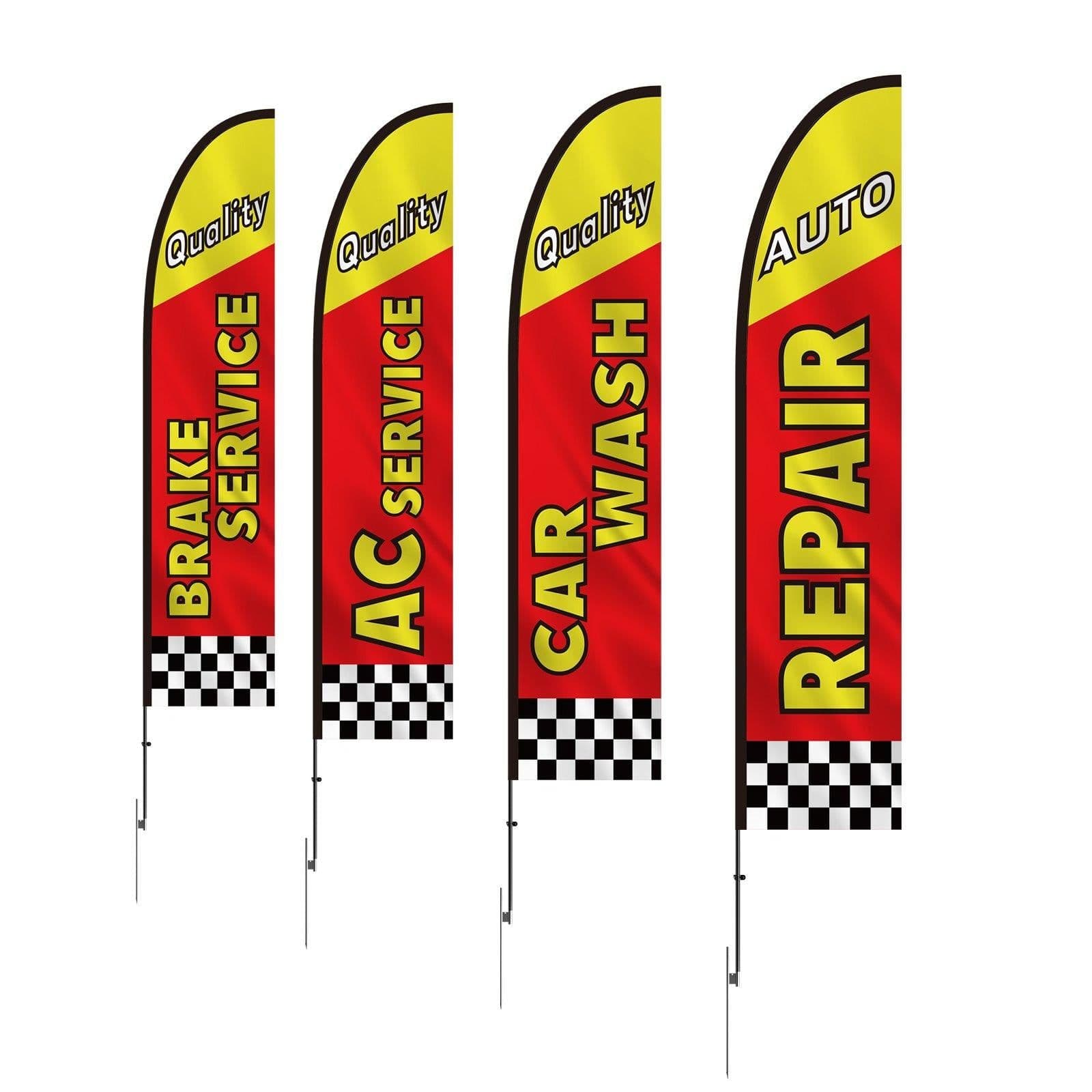 image-VEVOR Auto Repair Advertising Feather Flag with Pole Kit, Advertising Flags for Business Outside, Includes 4 Banner Flags, 4 Poles, 4 Ground Stakes, Swooper Flags for Businesses 16.3 FT