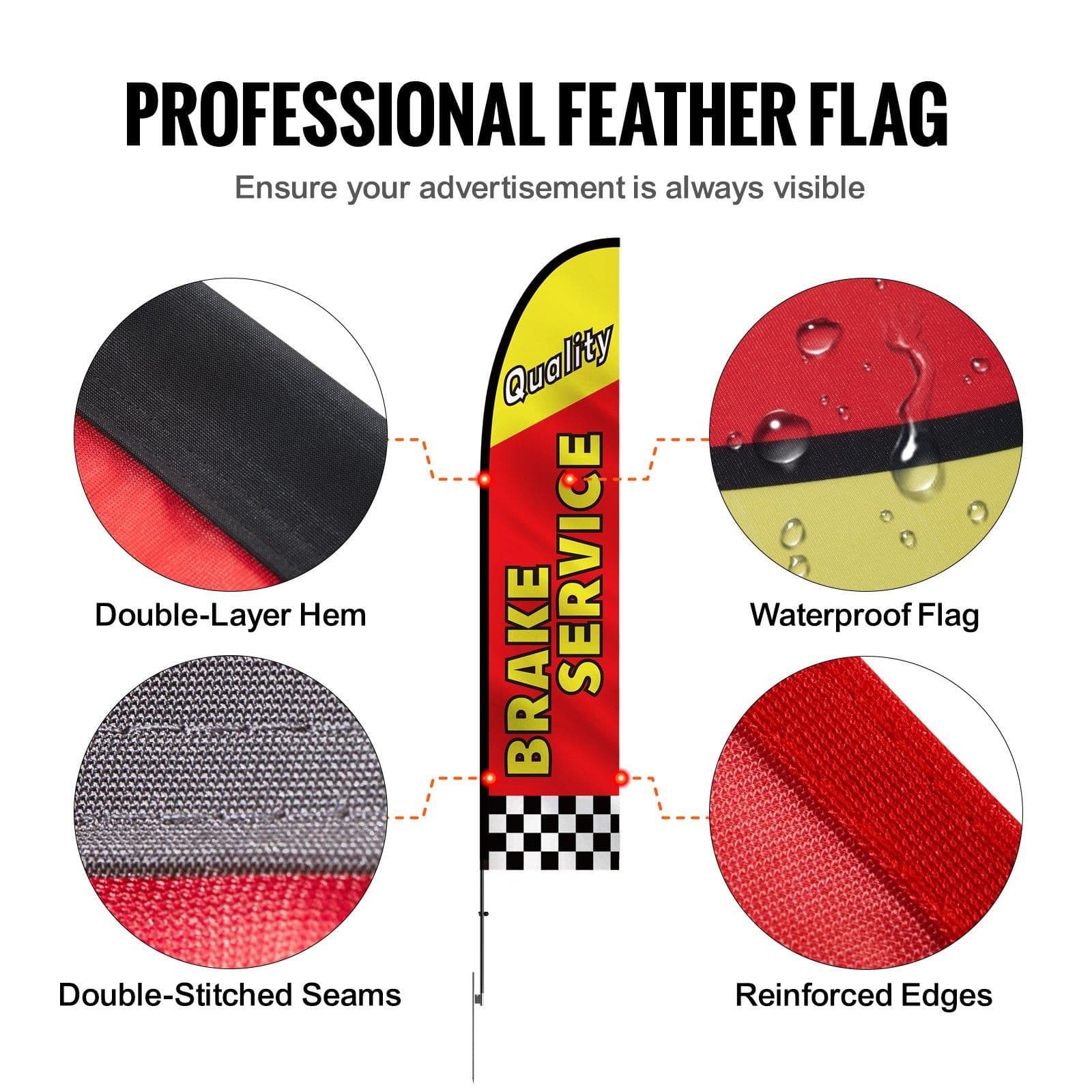 image-VEVOR Auto Repair Advertising Feather Flag with Pole Kit, Advertising Flags for Business Outside, Includes 4 Banner Flags, 4 Poles, 4 Ground Stakes, Swooper Flags for Businesses 16.3 FT