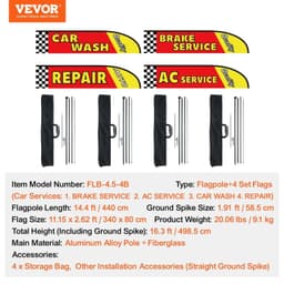 image-VEVOR Auto Repair Advertising Feather Flag with Pole Kit, Advertising Flags for Business Outside, Includes 4 Banner Flags, 4 Poles, 4 Ground Stakes, Swooper Flags for Businesses 16.3 FT