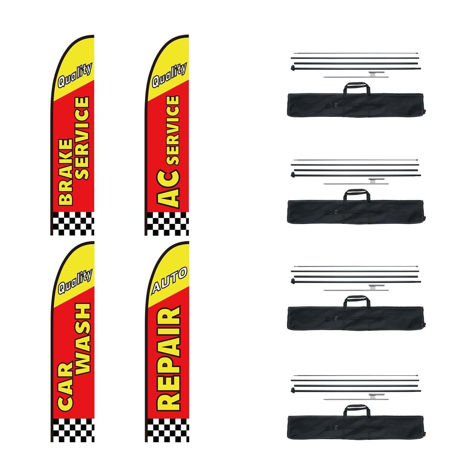 image-VEVOR Auto Repair Advertising Feather Flag with Pole Kit, Advertising Flags for Business Outside, Includes 4 Banner Flags, 4 Poles, 4 Ground Stakes, Swooper Flags for Businesses 16.3 FT