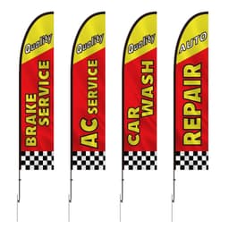 image-VEVOR Auto Repair Advertising Feather Flag with Pole Kit, Advertising Flags for Business Outside, Includes 4 Banner Flags, 4 Poles, 4 Ground Stakes, Swooper Flags for Businesses 16.3 FT
