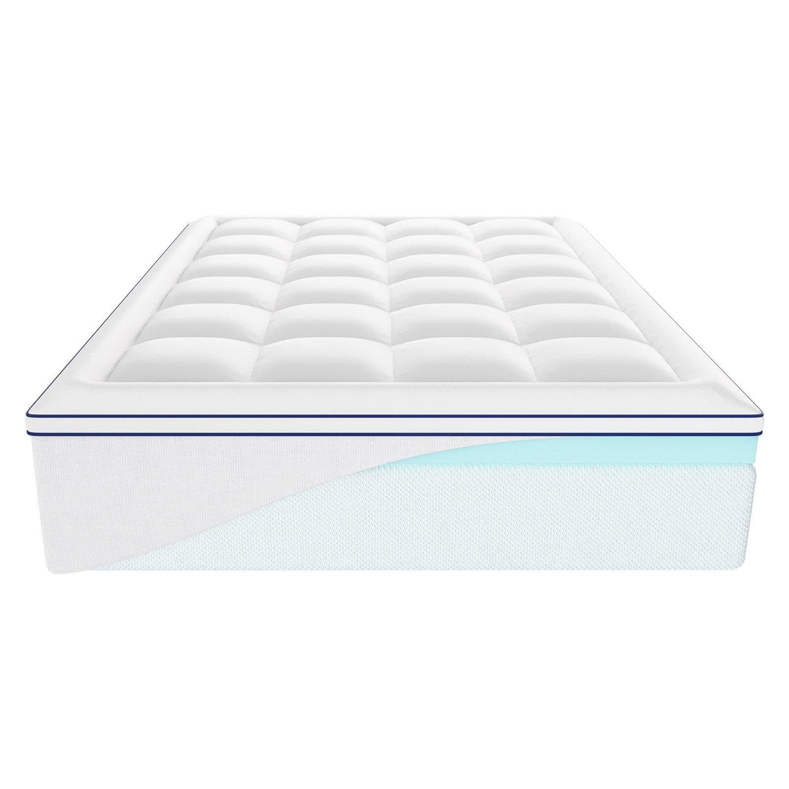 image-VEVOR Mattress Topper, Queen Size, 4 in Thickness, Memory Foam, Fiber Fill, Detachable & Washable, Ergonomically Designed for Pressure Relief, Comfortable Cooling & Breathable, Ideal for Hot Sleepers