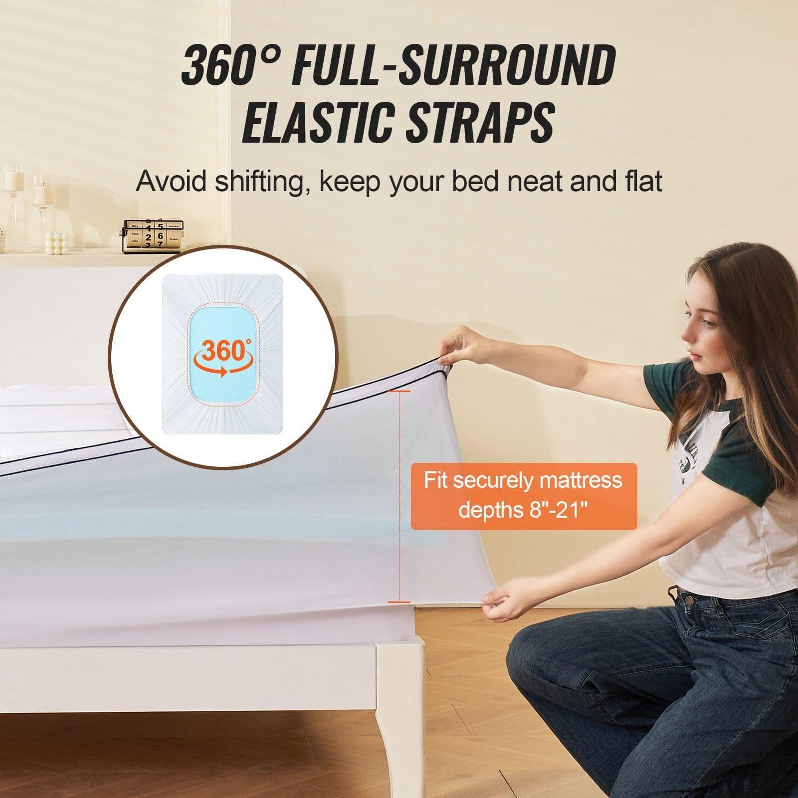 image-VEVOR Mattress Topper, Queen Size, 4 in Thickness, Memory Foam, Fiber Fill, Detachable & Washable, Ergonomically Designed for Pressure Relief, Comfortable Cooling & Breathable, Ideal for Hot Sleepers