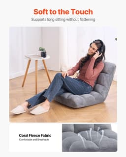 image-VEVOR Floor Chair, Recycled Foam Folding Sofa Chair with 14 Adjustable Positions, Multifunctional Floor Chair with Back Support Ideal for Sleeping Reading, Floor Gaming Chair for Living Room, Gray