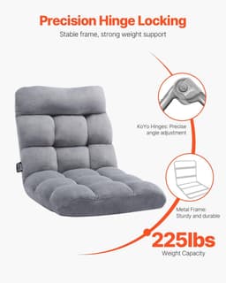 image-VEVOR Floor Chair, Recycled Foam Folding Sofa Chair with 14 Adjustable Positions, Multifunctional Floor Chair with Back Support Ideal for Sleeping Reading, Floor Gaming Chair for Living Room, Gray