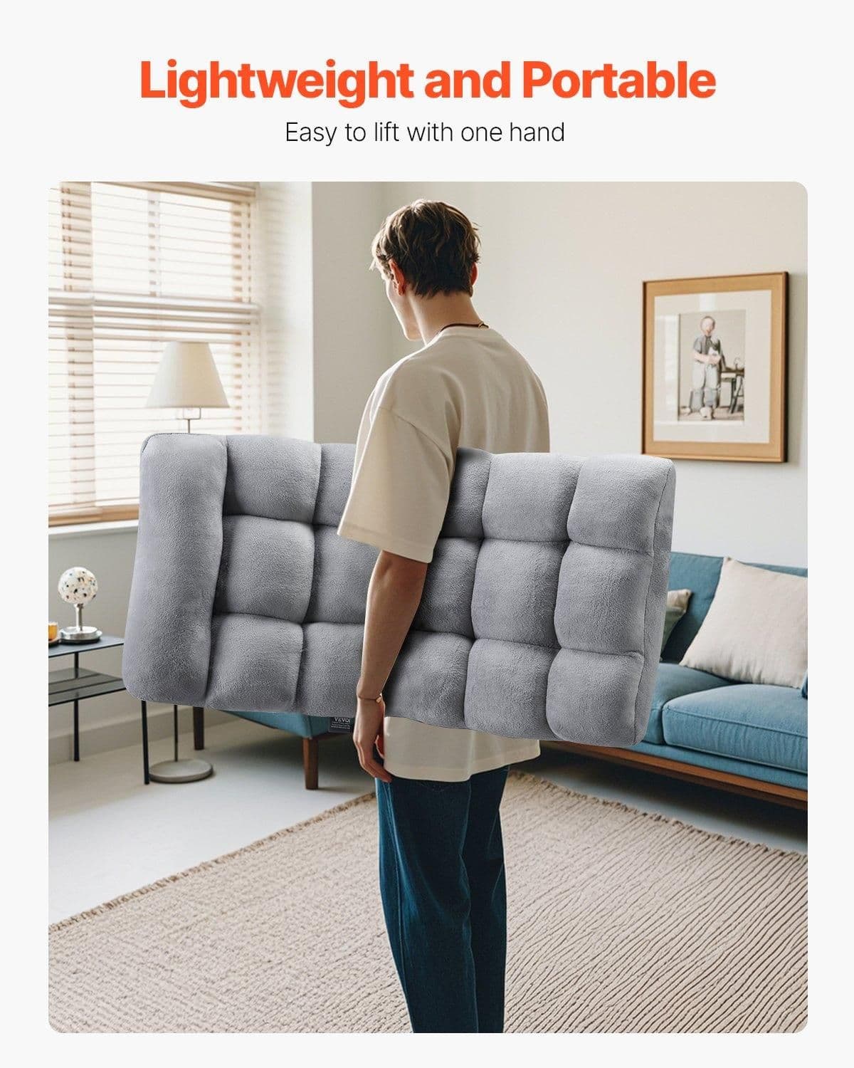 image-VEVOR Floor Chair, Recycled Foam Folding Sofa Chair with 14 Adjustable Positions, Multifunctional Floor Chair with Back Support Ideal for Sleeping Reading, Floor Gaming Chair for Living Room, Gray