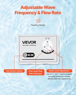 image-VEVOR Aquarium 24V DC Water Pump, 100W, 2642 GPH Marine Wavemaker Return Pump with Controller, Adjustable Flow, Feed Mode, 19.7 ft Max Lift, for Saltwater Freshwater Fish Tank Sump Pond Circulation