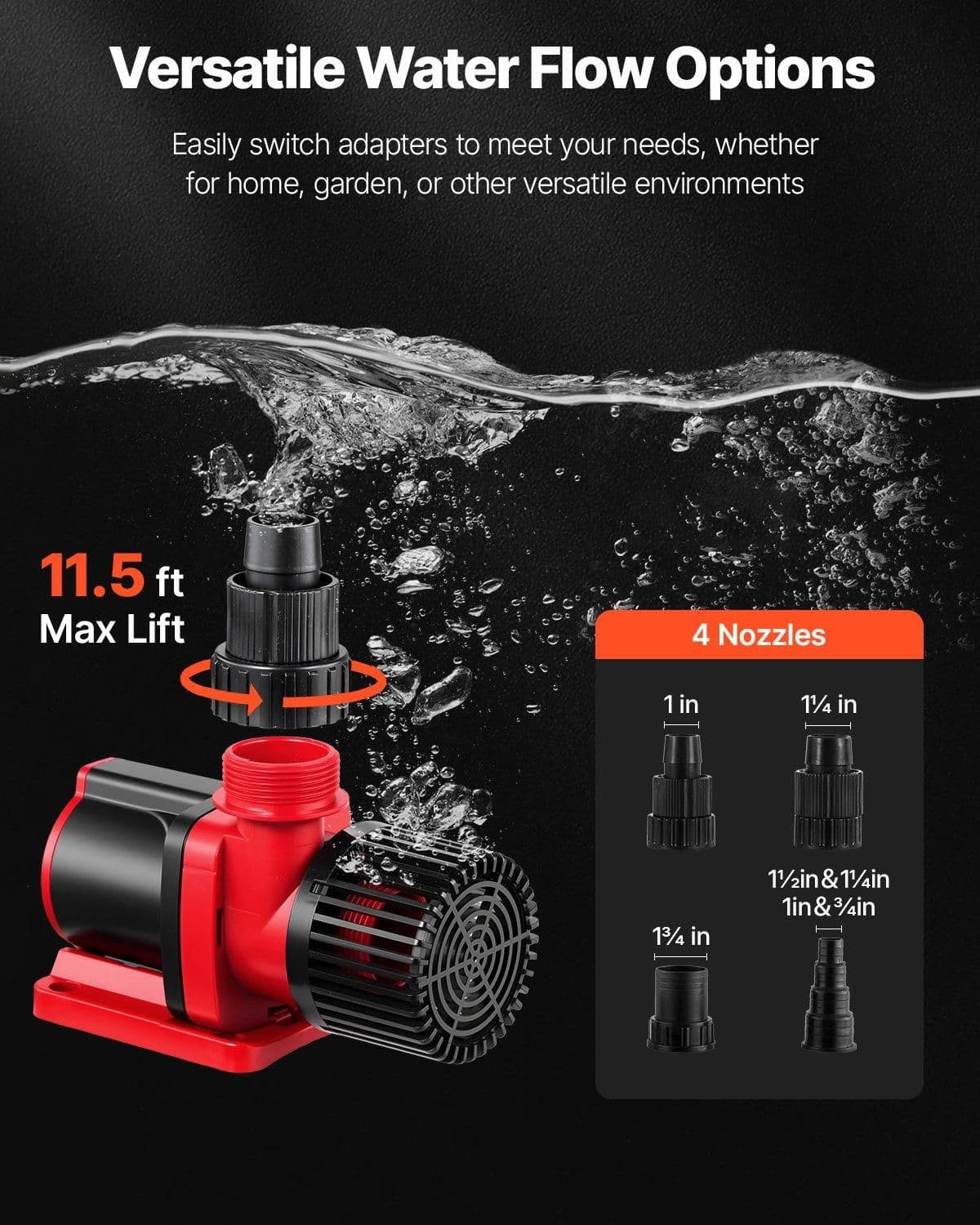 image-VEVOR Aquarium 24V DC Water Pump, 100W, 2642 GPH Marine Wavemaker Return Pump with Controller, Adjustable Flow, Feed Mode, 19.7 ft Max Lift, for Saltwater Freshwater Fish Tank Sump Pond Circulation