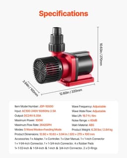 image-VEVOR Aquarium 24V DC Water Pump, 100W, 2642 GPH Marine Wavemaker Return Pump with Controller, Adjustable Flow, Feed Mode, 19.7 ft Max Lift, for Saltwater Freshwater Fish Tank Sump Pond Circulation