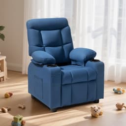 image-VEVOR Kids Reclining Chair, Toddler Recliner with Cup Holders and Pockets, 107° to 126° Adjustable Backrest, Breathable Polyester Fabric Recliner Couch with Footrest, for Boys & Girls, Children(Blue)