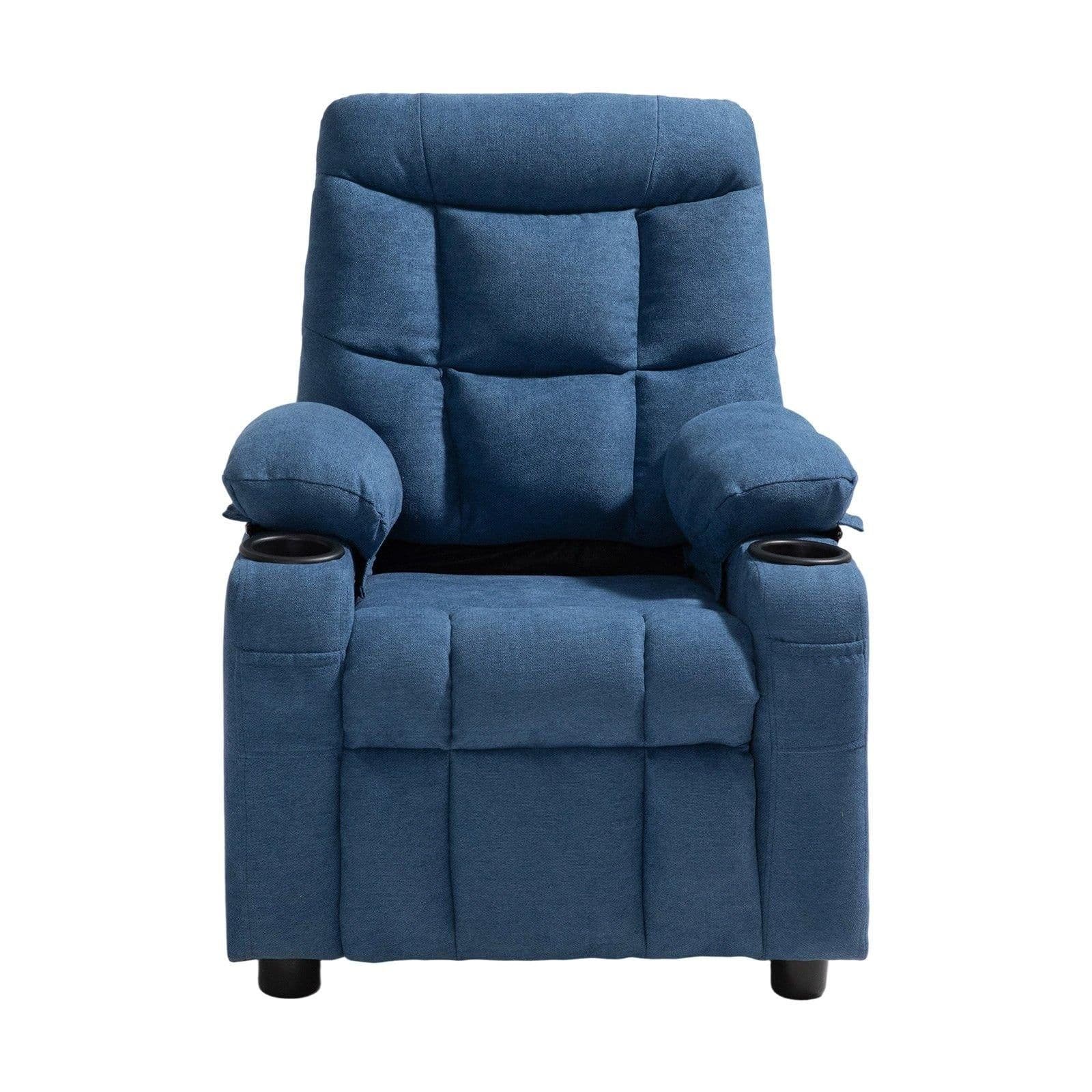 image-VEVOR Kids Reclining Chair, Toddler Recliner with Cup Holders and Pockets, 107° to 126° Adjustable Backrest, Breathable Polyester Fabric Recliner Couch with Footrest, for Boys & Girls, Children(Blue)