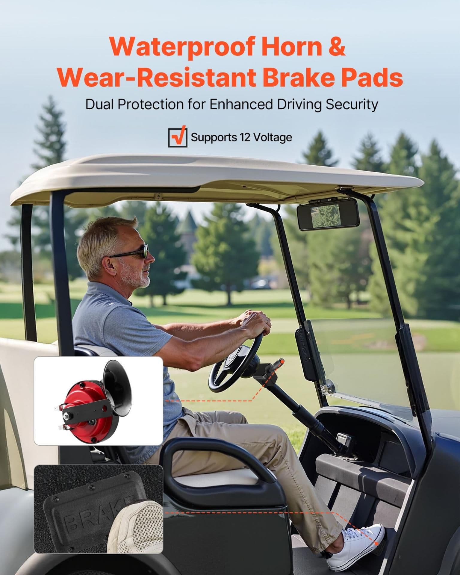 image-VEVOR Golf Cart Light Kit, 12 Volt, Street Legal LED Headlight and Tail Light Kit with Wiring Harness, Turn Signals, Hazard Light, Switch Horn, Brake Pad, Zip Ties, ABS Housing, for EZGO TXT 1996-2013