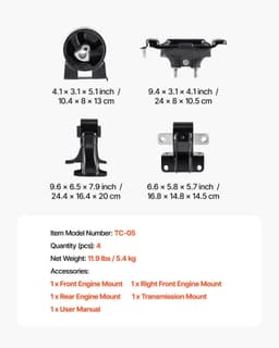 image-VEVOR Engine Motor Mount and Transmission Mount Kit Replacement, Set of 4, Compatible with 2008–2010 Chrysler Town & Country 3.3L, Replace OE# A5654, A5480, A5465, A5493, Secure Support