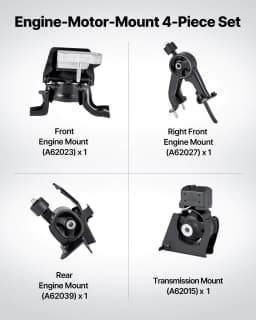 image-VEVOR Engine and Transmission Motor Mount Kit Replacement, Set of 4, Compatible with 2009–2013 Toyota Corolla 1.8L L4, Replace OE# A62015, A62039, A62027, A62023, Secure Support