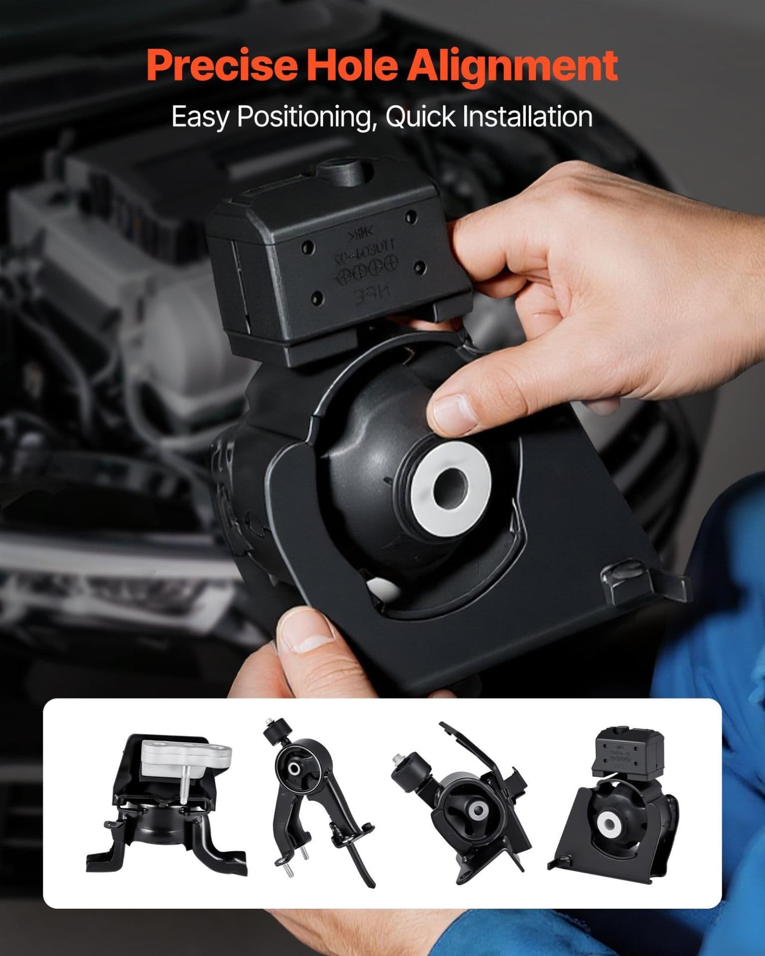 image-VEVOR Engine and Transmission Motor Mount Kit Replacement, Set of 4, Compatible with 2009–2013 Toyota Corolla 1.8L L4, Replace OE# A62015, A62039, A62027, A62023, Secure Support