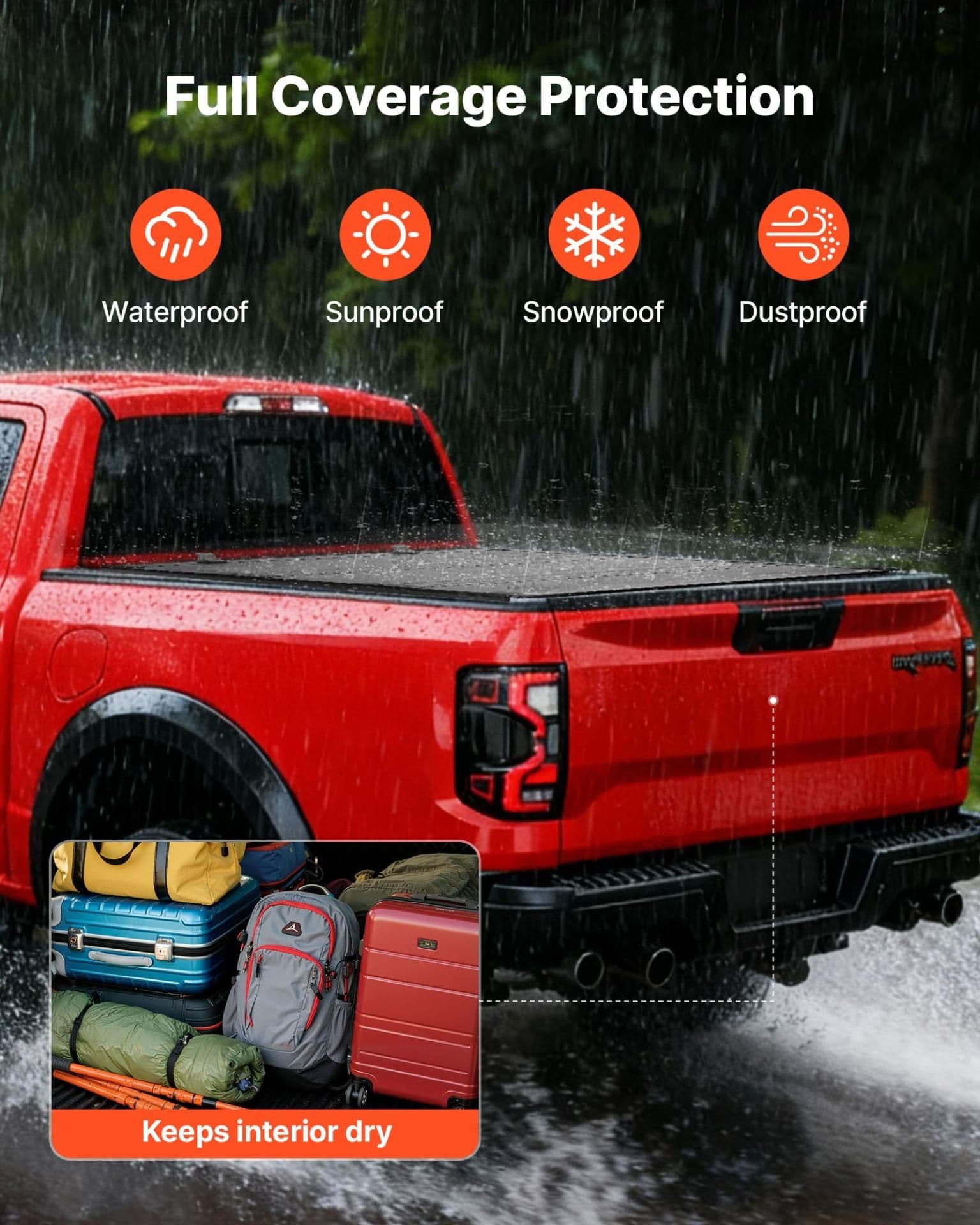image-VEVOR Hard Tri-Fold Truck Bed Tonneau Cover, Compatible with 2022-2025 Ford Maverick 4.5 ft (54.4 in) Bed, Heavy-Duty Waterproof Low-Profile Hard Folding Truck Cover with Aluminum Alloy Support Bar