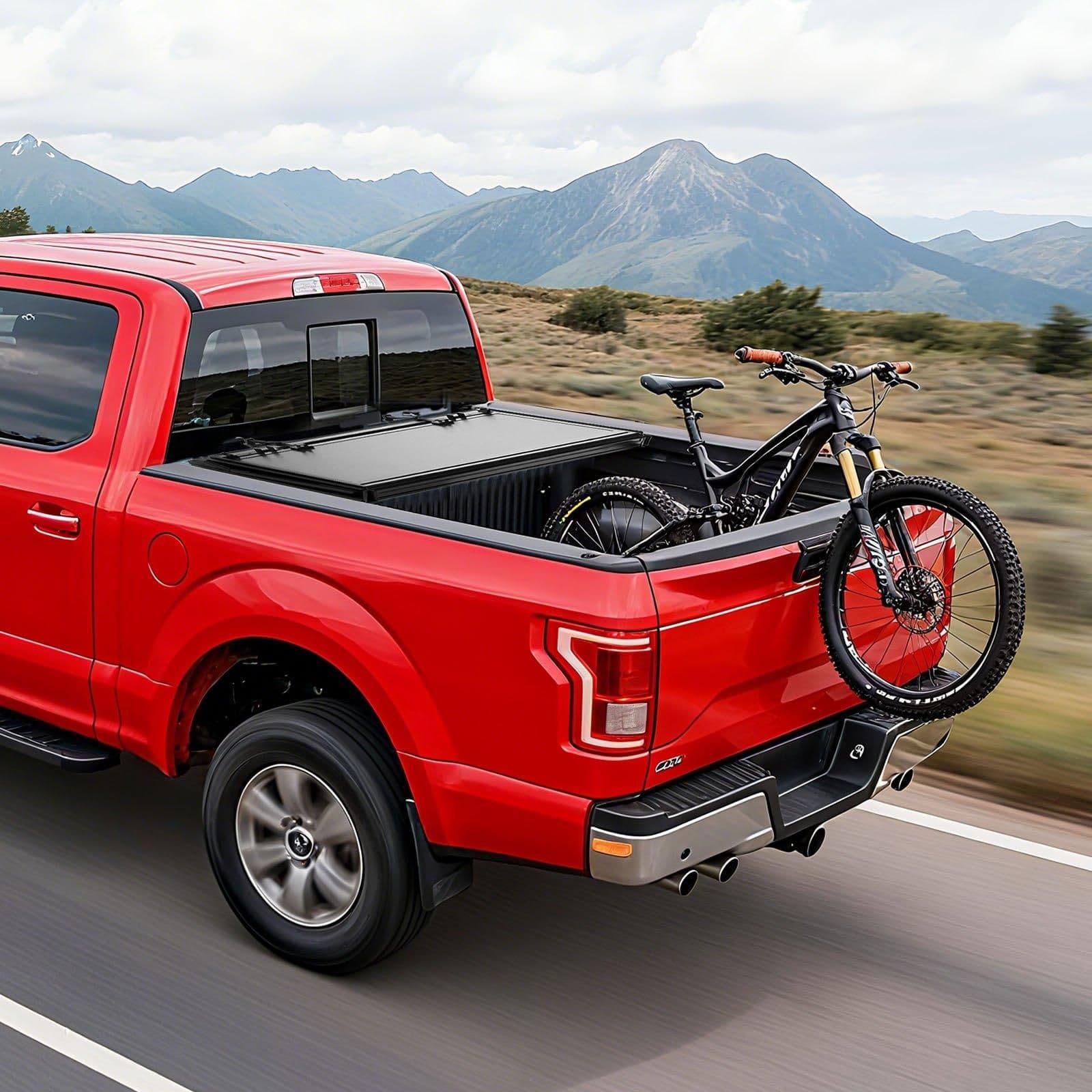 image-VEVOR Hard Tri-Fold Truck Bed Tonneau Cover, Compatible with 2022-2025 Ford Maverick 4.5 ft (54.4 in) Bed, Heavy-Duty Waterproof Low-Profile Hard Folding Truck Cover with Aluminum Alloy Support Bar