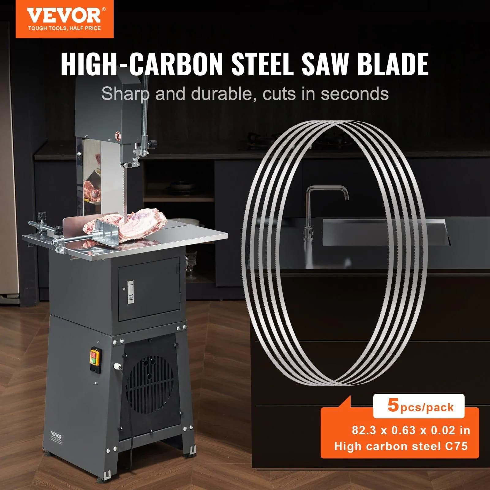 image-VEVOR Band Saw Blade for Cutting Meat Bone 82.3"x0.63"x0.02" Carbon Steel 5 PCS