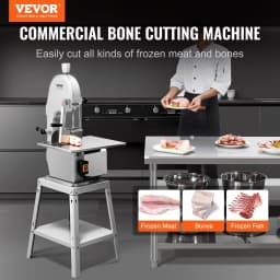 image-VEVOR Electric Meat Saw, 1800W Stainless Vertical Cutter, 19.1"x15" Workbench, 7.09" Cutting Thickness, Includes 5 Blades for Slicing Frozen Meat, Pork, Beef, and Ribs