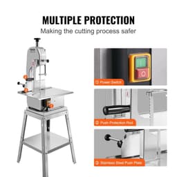 image-VEVOR Electric Meat Saw, 1800W Stainless Vertical Cutter, 19.1"x15" Workbench, 7.09" Cutting Thickness, Includes 5 Blades for Slicing Frozen Meat, Pork, Beef, and Ribs