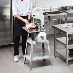 image-VEVOR Electric Meat Saw, 1800W Stainless Vertical Cutter, 19.1"x15" Workbench, 7.09" Cutting Thickness, Includes 5 Blades for Slicing Frozen Meat, Pork, Beef, and Ribs