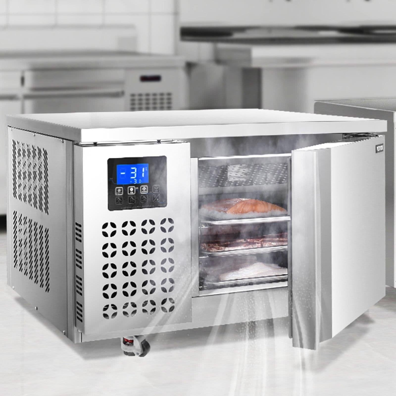 image-VEVOR Commercial Blast Freezer, 80 L / 2.8 Cu.ft Blast Chiller with 3 Trays, Blast Chiller Freezer Chest with 4 Freezing Modes, Stainless Steel Food Blast Freezer with Casters for Restaurant, Seafood