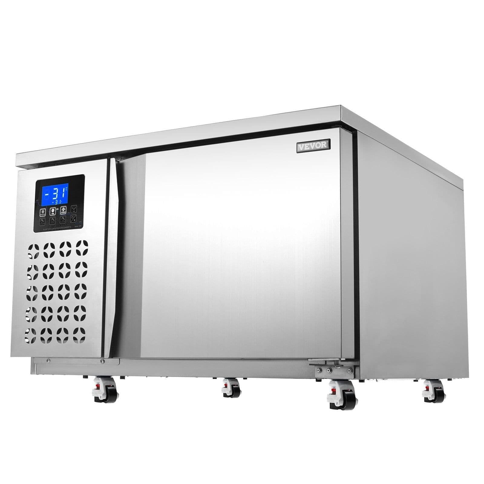 image-VEVOR Commercial Blast Freezer, 80 L / 2.8 Cu.ft Blast Chiller with 3 Trays, Blast Chiller Freezer Chest with 4 Freezing Modes, Stainless Steel Food Blast Freezer with Casters for Restaurant, Seafood