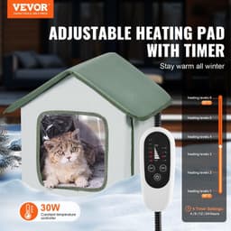 image-VEVOR Elevated Heated Cat House, Outdoor Kitty Shelter with Timer, 600D Oxford Cloth Foldable Cat Shelter with Heated Pad for Winter to Stay Warm and Cozy, Green (Small)