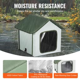 image-VEVOR Elevated Heated Cat House, Outdoor Kitty Shelter with Timer, 600D Oxford Cloth Foldable Cat Shelter with Heated Pad for Winter to Stay Warm and Cozy, Green (Small)