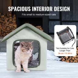 image-VEVOR Elevated Heated Cat House, Outdoor Kitty Shelter with Timer, 600D Oxford Cloth Foldable Cat Shelter with Heated Pad for Winter to Stay Warm and Cozy, Green (Small)