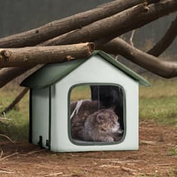 image-VEVOR Elevated Heated Cat House, Outdoor Kitty Shelter with Timer, 600D Oxford Cloth Foldable Cat Shelter with Heated Pad for Winter to Stay Warm and Cozy, Green (Small)