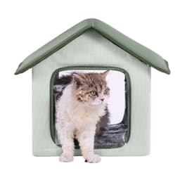 image-VEVOR Elevated Heated Cat House, Outdoor Kitty Shelter with Timer, 600D Oxford Cloth Foldable Cat Shelter with Heated Pad for Winter to Stay Warm and Cozy, Green (Small)