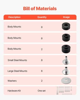 image-VEVOR Body Mount Bushing Kit, Compatible with 1999-2007 Ford F250 F350, 60 PCS Polyurethane Body Mount Kit, Quick Replacement, Durable Components for Improving Bumpy Driving Performance, Black