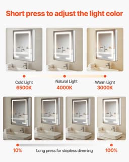 image-VEVOR Lighted Medicine Cabinet with Mirror, 20 x 26 in Recessed or Wall Mount, 3 Color Dimmable LED Bathroom Medicine Cabinet with Double-Side Mirror, Adjustable Shelves, Memory Anti-Fog Function