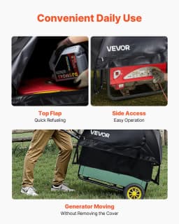 image-VEVOR Generator Cover, 36 x 26 x 26 Inch Waterproof Universal Generator Cover for Most Generators 70-108 Inches Perimeter, Portable Generator Running Cover with Heavy Duty Thicken Oxford Fabric, Black