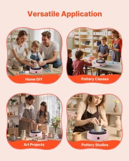 image-VEVOR Mini Pottery Wheel, 6 inch Turntable, Forward and Reverse Rotation, Adjustable Speed, Electric Clay Wheel for Kids and Beginners, with Shaping Tools, for Home DIY, Pottery Classes, Pink