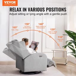 image-VEVOR Electronic Power Recliner and Swivel Glider, 250 lbs Weight Capacity Swivel Glider Recliner Chair with USB Port, Polyester Surface Swivel Rocker Recliner for Living Room, Bedroom, Light Gray