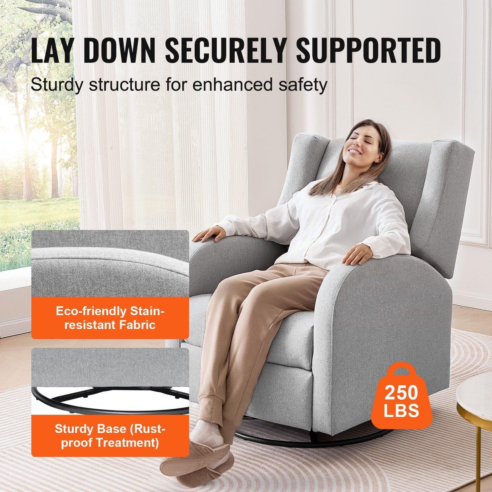 image-VEVOR Electronic Power Recliner and Swivel Glider, 250 lbs Weight Capacity Swivel Glider Recliner Chair with USB Port, Polyester Surface Swivel Rocker Recliner for Living Room, Bedroom, Light Gray
