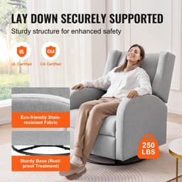 image-VEVOR Electronic Power Recliner and Swivel Glider, 250 lbs Weight Capacity Swivel Glider Recliner Chair with USB Port, Polyester Surface Swivel Rocker Recliner for Living Room, Bedroom, Light Gray